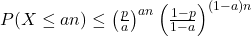 P(X \leq an) \leq \left( \frac{p}{a} \right)^{an} \left( \frac{1 - p}{1 - a} \right)^{(1 - a)n}